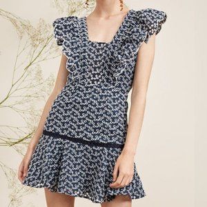 KEEPSAKE navy blue embroidered eyelet Blossom backless mini dress